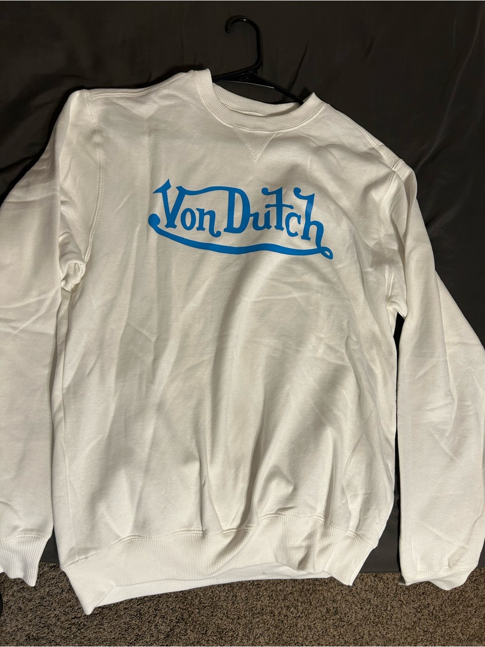 Von Dutch White Crewneck Sweatshirt with Blue Logo